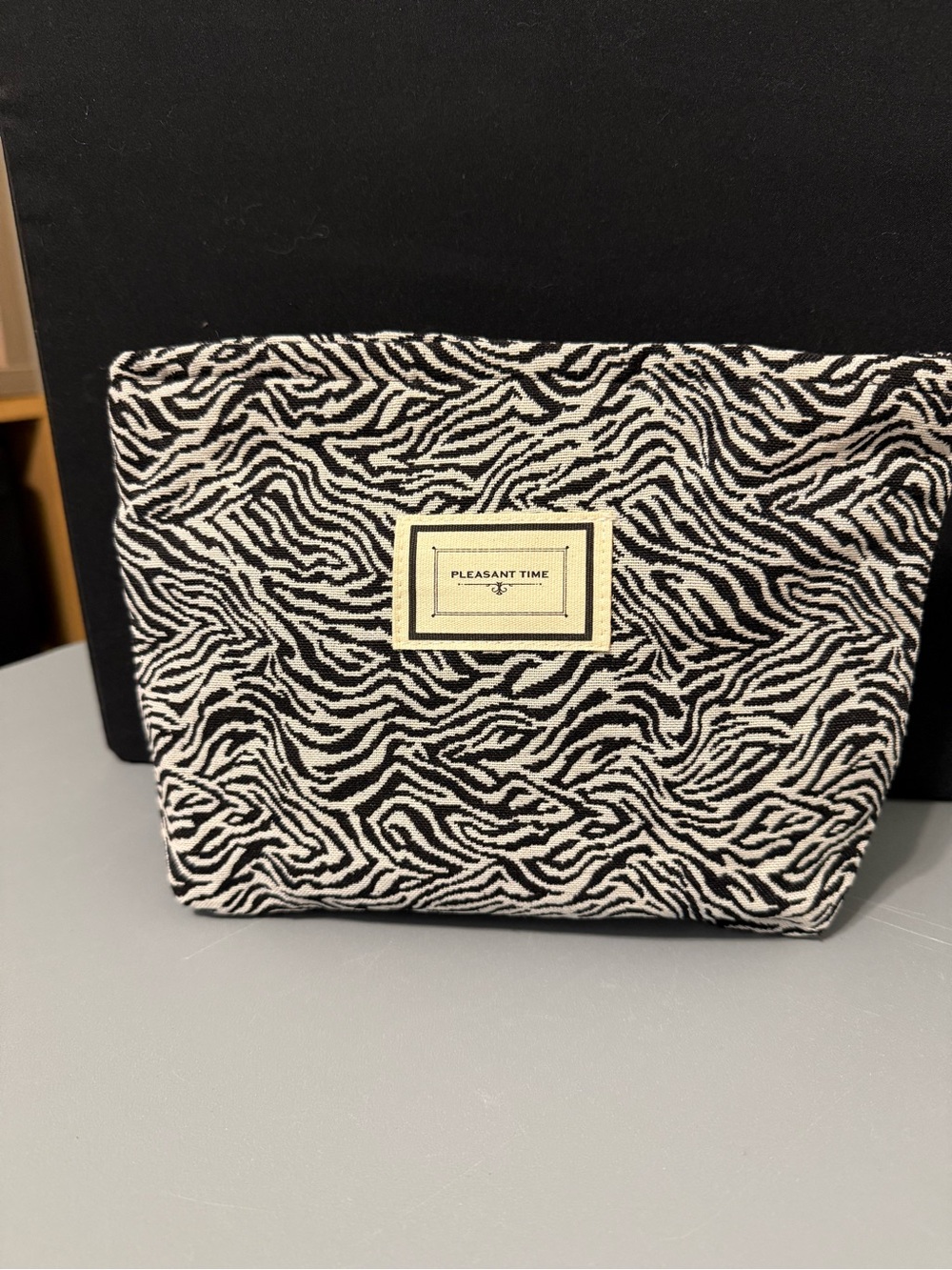 Pleasant Time Zebra Print Cosmetic Pouch - Black & White